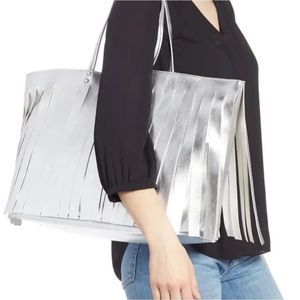Steve Madden B Corrie Silver Fringe Tote Bag NWT